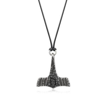 Imagem de Colar feito à mão Thors Hammer MJOLNIR de aço inoxidável, joia viking rústica antiga, Aço inoxidável, Sem Pedra Preciosa