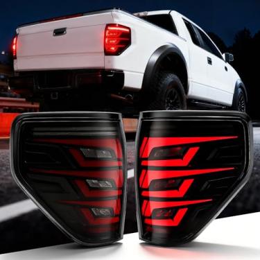 Imagem de OKSIWA Luz traseira de LED sequencial para Ford F-150 2009-2014, com animação inicial, formato atrativo exclusivo, sinal de seta dinâmico, luz traseira de lente fumada de caminhonete (não serve para