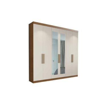 Imagem de Guarda Roupa Casal 6 Portas (2 C/ Espelho) E 2 Gavetas Ph1707 Cedro/off White - Herval