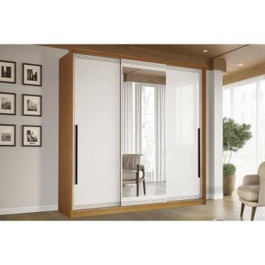 Imagem de Guarda Roupa 3 Portas De Correr (1 C/ Espelho) E 4 Gavetas Valência Freijo/branco - Politorno