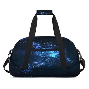 Imagem de Bolsa esportiva borboleta azul galáxia grande impermeável durável dobrável bolsa de dormir bolsa de fim de semana bolsa de treino para dança, balé, academia, ginástica, mala de viagem, presente