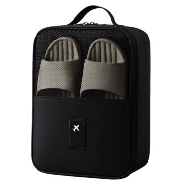 Imagem de Bolsa de Sapatos para Viagem 03 Compartimentos Necessaire Organizadora de Tênis Sandálias Chinelos Sapato Porta Calçados com Zíper Malha Respirável Dobrável Economia de Espaço (PRETO)