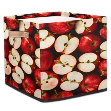 Imagem de hongjinglin Cestas dobráveis de armazenamento de frutas maçã realistas vermelhas dobráveis brinquedo infantil com alças organizador de armazenamento de tecido cesto para berçário, sala de estar