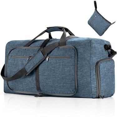 Imagem de Vomgomfom Bolsa esportiva de viagem para homens, bolsa esportiva de viagem dobrável 65L com compartimento de sapatos, bolsa noturna para homens e mulheres, à prova d'água e resistente