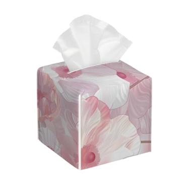 Imagem de Capa quadrada de couro para caixa de lenços de papel à prova d'água, lindas flores rosa, organizador de papel facial com cinto inferior, estojo de lenços para mesa, banheiro, escritório, mesa, carro