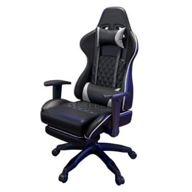 Imagem de HGTRH Cadeira de jogos com apoio para os pés, cadeira ergonômica para computador com apoio de cabeça extensível e suporte lombar 90°-135° encosto reclinável 360° giratório 3D apoios de braço