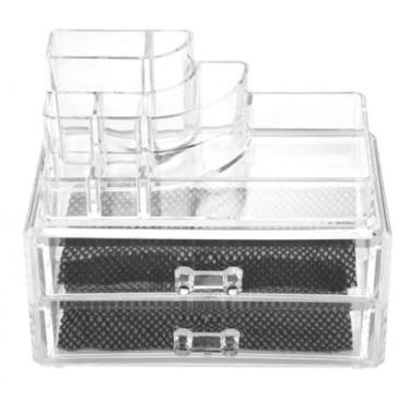 Imagem de ORGANIZADOR PORTA MAQUIAGEM ACRILICO COM 2 GAVETAS MALETA PARA COSMETICOS ESMALTES BATOM PINCEL E JOIAS