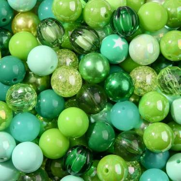 Imagem de CYEENUT Contas de acrílico de 20 mm, 120 peças, contas de chiclete de pedaços verdes, 20 mm, contas multicoloridas para caneta, bolsa, joias, colar, pulseiras (verde)