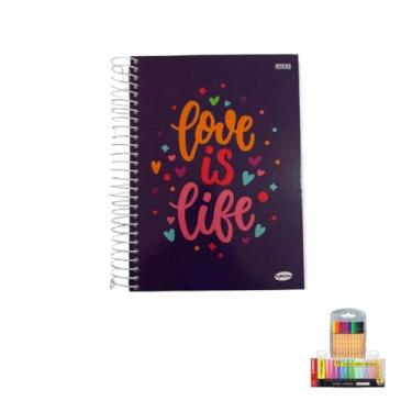 Imagem de Kit Caderno Feminino 20 Matérias Capa Dura 400 Folhas + Caneta Point 88 + Marca Texto Boss