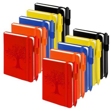 Imagem de Caderno A6 com caneta (pacote com 10) - Diário forrado com capa dura de 100 páginas para trabalho e viagens, cadernos de negócios de bolso a granel para escritório, escola, faculdade, anotações, 5