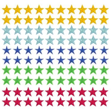 Imagem de 100 peças de remendos de ferro em estrelas, roupas bordadas coloridas e brilhantes costuradas em remendos, aplique de reparo faça você mesmo, artesanato para roupas, jaqueta, jeans, calças, vestido