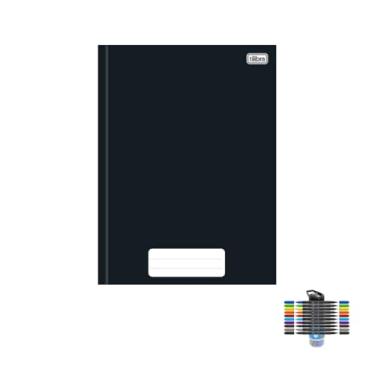 Imagem de Kit Caderno Brochura Capa Dura Pepper Preto 80 folhas + Caneta Esferográfica e Marcador Artistico