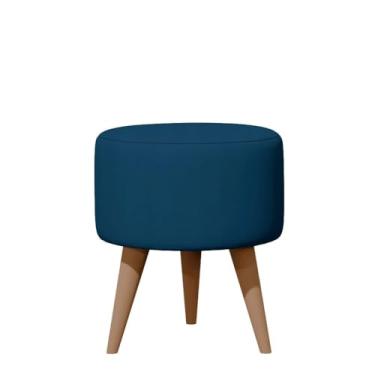 Imagem de Puff Redondo Luxo para Quarto ou Sala – Banqueta Estilo Penteadeira Decorativa(Apollo Azul)