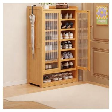 Imagem de SPXMQSS Sapateira para entrada, armário de sapatos de 7/8 níveis com portas, grande armário de armazenamento de sapatos, organizador de sapatos de bambu para 18-42 pares, sapateira independente marrom