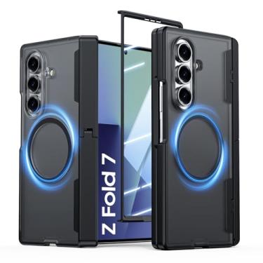 Imagem de Vividarm Capa para Galaxy Z Fold 7 com suporte, compatível com MagSafe, protetor de tela integrado [proteção de dobradiça] [proteção de dobradiça] capa de telefone fina translúcida à prova de choque