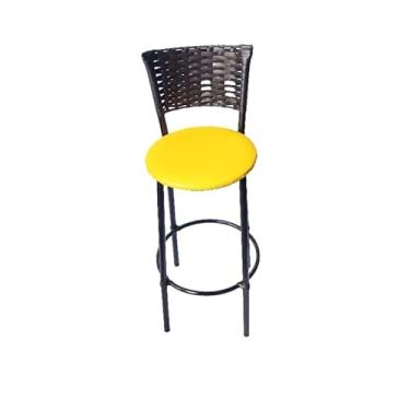 Imagem de Banqueta Alta com Encosto Junco 93cm | Estrutura Aço 7/8" e Assento Napa | 70cm de Altura do Assento(AMARELO)
