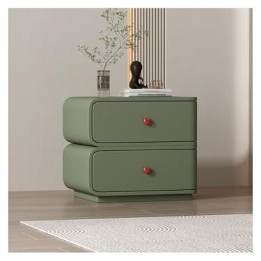 Imagem de SPXMQSS Mesa de cabeceira SPXMQSS com 2 gavetas de armazenamento, mesa de cabeceira de madeira maciça sem necessidade de montagem mesa lateral para quarto sala de estar, 45 x 40 x 48 cm verde esquerda