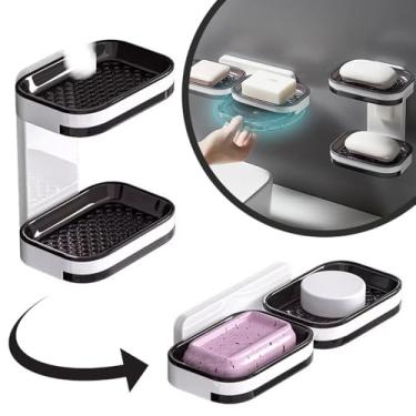 Imagem de Porta Sabonete Saboneteira Parede Dupla Camada Adesivo Banheiro Decorativo Sem Furo Duplo Suporte Resistente
