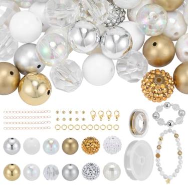 Imagem de PH PandaHall Kit de 117 contas douradas e prateadas de 20 mm, contas espaçadoras de 4 mm com fio de miçangas, fechos de lagosta, anel de salto, extensor de corrente para joias, pulseira, colar, caneta