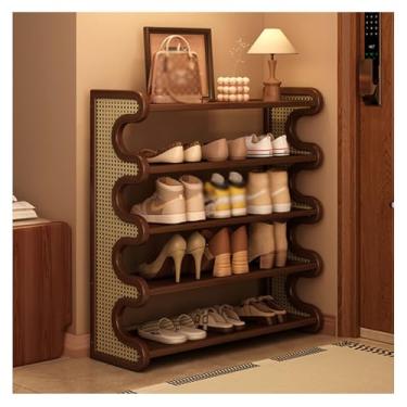 Imagem de SPXMQSS Sapateira Estreito Armário de Sapatos de Bambu Economia de Espaço Estreito Suporte de Sapatos Alto Fácil de Montar Sapateira Armário Marrom 5 Camadas 80 x 25 x 87 cm