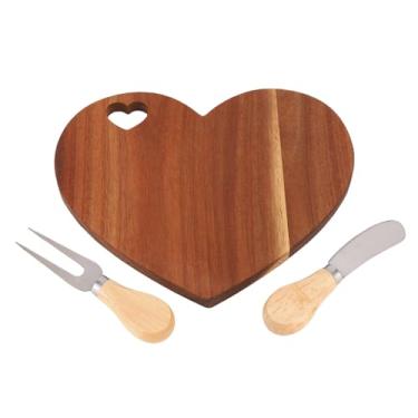 Imagem de Asixxsix Tábua de Queijo Coração, Tábua de Charcutaria de Madeira Com Furo para Pendurar, Garfo de Manteiga, Cortador de Manteiga, Travessa de Queijo para Frutas, Legumes, Cozinha
