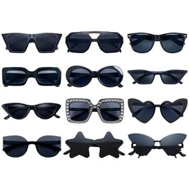 Imagem de Matcheck 12 óculos de sol estilo misto clássico retrô colorido óculos de festa preto fantasia óculos a granel unissex adulto