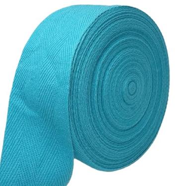 Imagem de PAMIR TONG Fita de sarja azul espinha de peixe 3,8 cm - 20 metros - Acabamento de borda de algodão macio natural para sacola e alças de bolsa, avental, artesanato de vestuário, costura, bolsas de