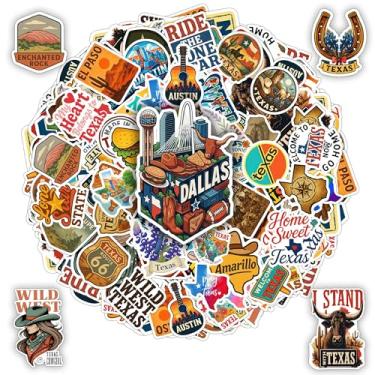 Imagem de BETANAS Pacote com 100 adesivos de viagem do Texas, decalques de vinil à prova d'água com botas de caubói chapéus Longhorn Desert Cactus State Icons and City, presente para crianças adolescentes