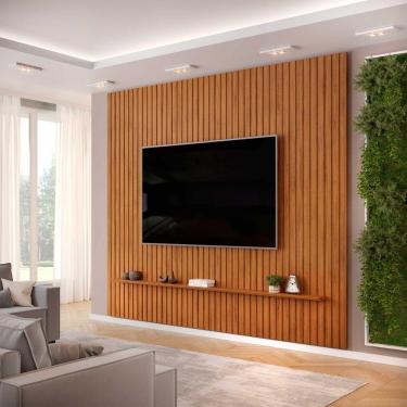 Imagem de Painel Ripado Para Tv Até 75 Polegadas Com Prateleira Trento 275 Freijó - Dj Móveis