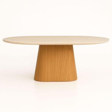 Imagem de Mesa De Jantar Oblongo 137x90 Cm Freijó Tampo Mármore Travertino