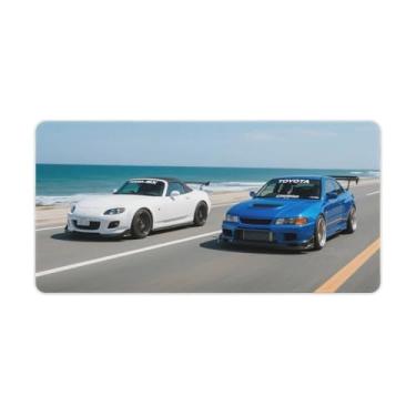Imagem de HouLaiZhe JDM Tapetes de mesa de carro Mx5 Vs R34 Seaside Road Racing JDM Gaming Mouse pads de mesa tapetes de mouse grandes para teclado de mesa tapete de computador 30 x 60 cm