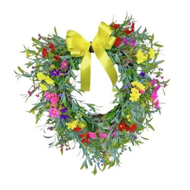 Imagem de Lilihuimaoyi Guirlanda em Forma de Coração para Porta de Entrada, de Flores com Laço, de Gipsófila para Festiva, Celebração, Amarelo