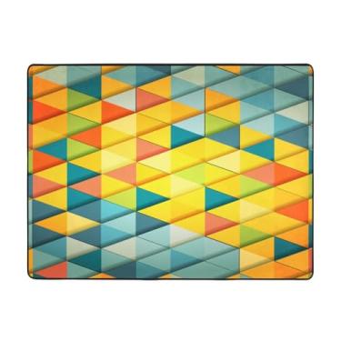 Imagem de ZERAOKE Tapete triangular, colorido, 48 x 63 polegadas, lavável na máquina, com suporte antiderrapante, tapetes macios para sala de estar, quarto, entrada, quarto de crianças, decoração de casa