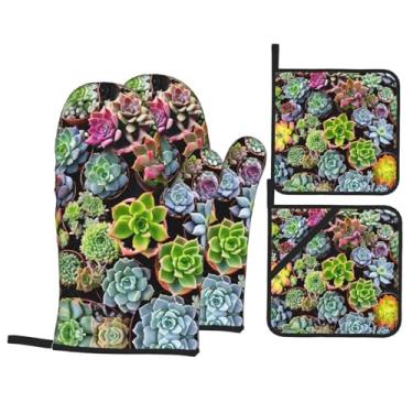 Imagem de Conjunto de luvas de cozinha coloridas com suporte de tampa, luvas de forno resistentes ao calor para manusear panelas quentes, grelhar, churrascos, kit de 4 peças.