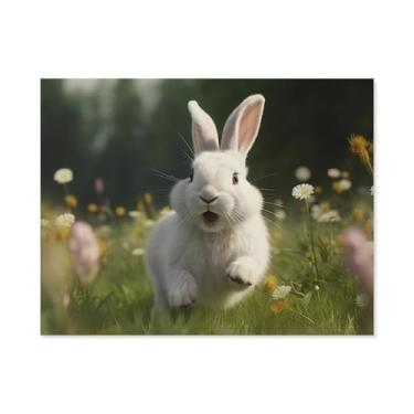 Imagem de HouLaiZhe Pôster de animal coelho fofo lona estética pôsteres decoração de quarto pintura de parede galeria sala decoração de parede para quarto sala de estar escritório 20 x 26 polegadas (50 x 65 cm)