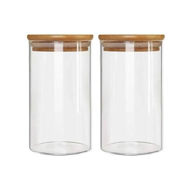 Imagem de Kit 2 Potes Borossilicato Hermético Tampa Bambu 1100ml Class - CLASS H