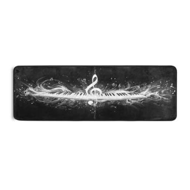 Imagem de Qilmy Tapete de corredor preto e branco para teclas de piano 183 x 61 cm, antiderrapante, antifadiga, confortável, tapetes longos, para quarto, sala de estar, banheiro, corredores, entrywa651