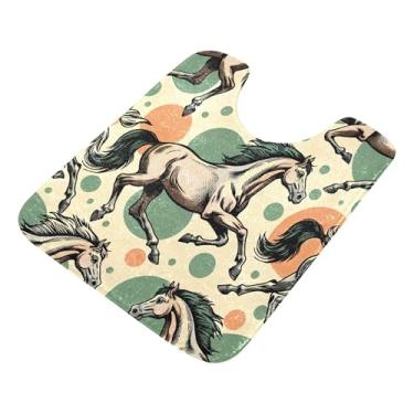 Imagem de Burbuja Tapete de banheiro Running Horses, tapete de banho absorvente de pelúcia macio, base antiderrapante para piso de banheiro, oval em forma de U