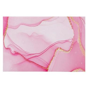 Imagem de CEBUGI Tapete de área 60 x 90 cm macio lavável tapete antiderrapante com suporte de borracha glode rosa padrão de mármore tapetes de área para sala de estar, quarto, decoração de casa