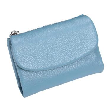 Imagem de Carteira unissex de couro seixo, porta-cartão de moeda de couro legítimo curto de 14 cm, bolsas de mão unissex, pode guardar moedas, cartões de identificação, Azul, 13.5*10*3cm/5.31*3.94*1.18in