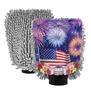Imagem de STAYTOP Luvas de lavagem de carro Independence Day, 2 peças, luvas de microfibra de chenille, sem arranhões, panos de esponja de lavagem ultra absorventes para carros, limpeza doméstica - M