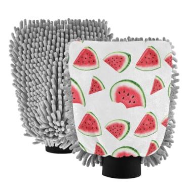 Imagem de STAYTOP Luvas de lavagem de carro de melancia, 2 peças, luvas de microfibra de chenille, sem arranhões, panos de esponja de lavagem ultra absorventes para carros, limpeza doméstica - L