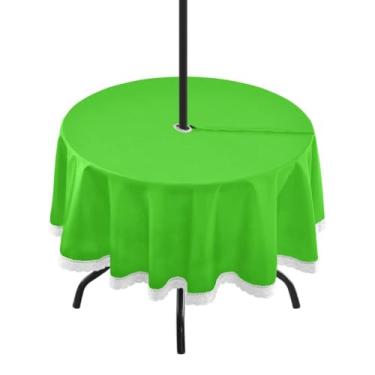 Imagem de CEBUGI Toalha de mesa redonda para uso ao ar livre, fundo verde, impermeável, com furo Umberlla, capa de mesa lavável para pátio, cozinha, sala de jantar, 152 cm