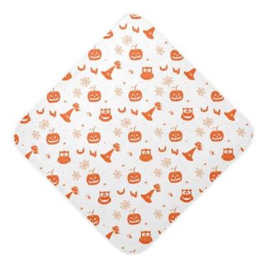 Imagem de Burbuja Owl Pumpkins Hats Toalha de banho para bebê - Toalha com capuz de musselina macia e absorvente para recém-nascidos e bebês, 89 x 89 cm