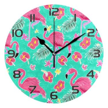 Imagem de YETTASBIN Relógio de parede flamingo, silencioso, sem tique-taque, operado por bateria, relógio redondo decorativo criativo para cozinha, sala de estar, banheiro, decoração de escritório em casa