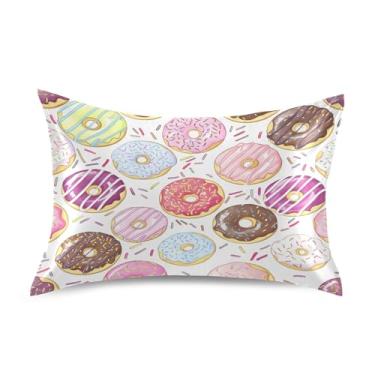 Imagem de xigua Fronha de cetim colorida Donuts para cabelo e pele, lavável na máquina, antiderrapante, refrescante, almofada queen com fecho de envelope, 50,8 cm x 76,2 cm