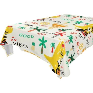 Imagem de Burbuja Toalha de mesa de dinossauros de desenho animado, toalha de mesa retangular, anti-rugas, grossa para decoração de jantar, cozinha, festa, 152 x 228 cm