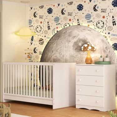Imagem de Berço 3 em 1 para Colchão 130x60cm com Cômoda 4 Gavetas Serena Multimóveis Mp4745 Branco