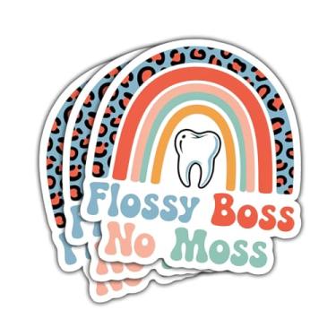 Imagem de 3 adesivos dentários Flossy Boss No Musgo, decalques engraçados com citação de higiene dental para dentista, higienista, estudantes, crianças, adultos, vinil para laptop, notebook, carro, garrafa de