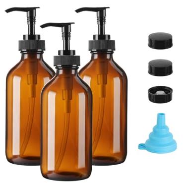 Imagem de Vitreaux Dispensador de sabão de vidro âmbar 227 g, pacote com 3 com bomba à prova de vazamento, frascos de vidro pequenos recarregáveis para sabonete para as mãos, loção, xampu e sabonete, inclui